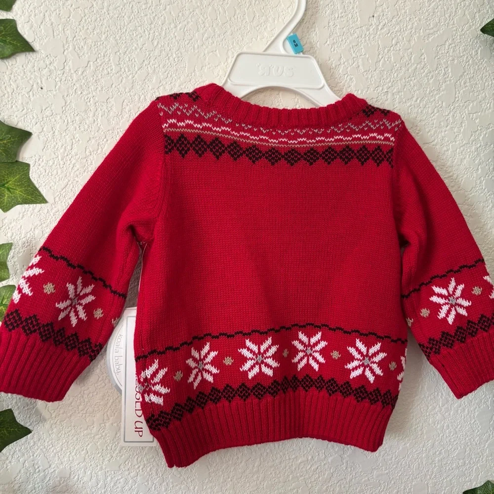 Koala Baby Red Christmas Holiday Reindeer Fair Isle Knit Sweater Size 6 Months